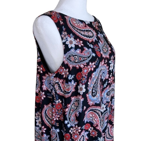 J.Jill Boho Sleeveless Floral Paisley Tunic Top Flyaway Back Red Black Sz SP - Picture 5 of 16